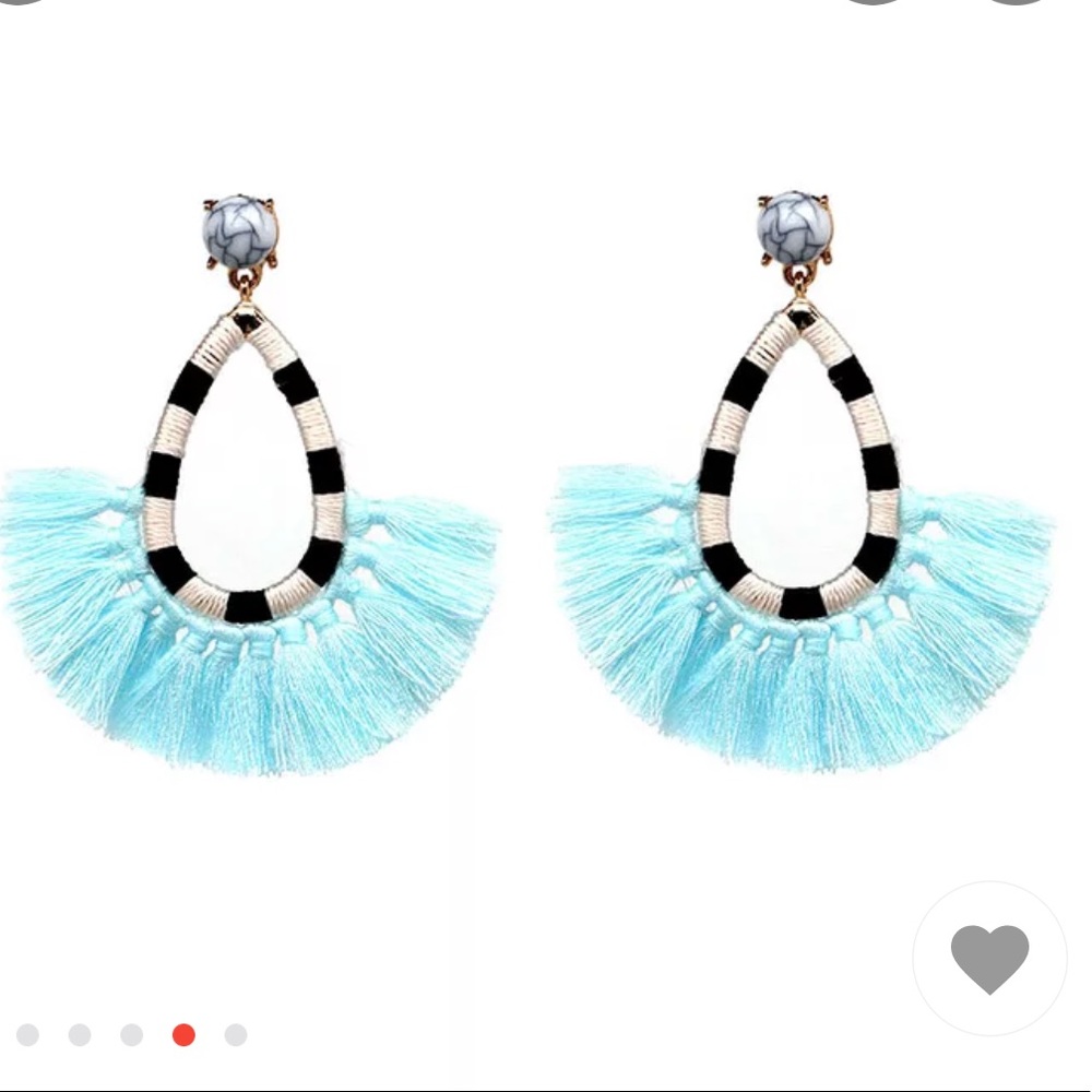 BNWT! Light blue/black bohemian tassel earrings!